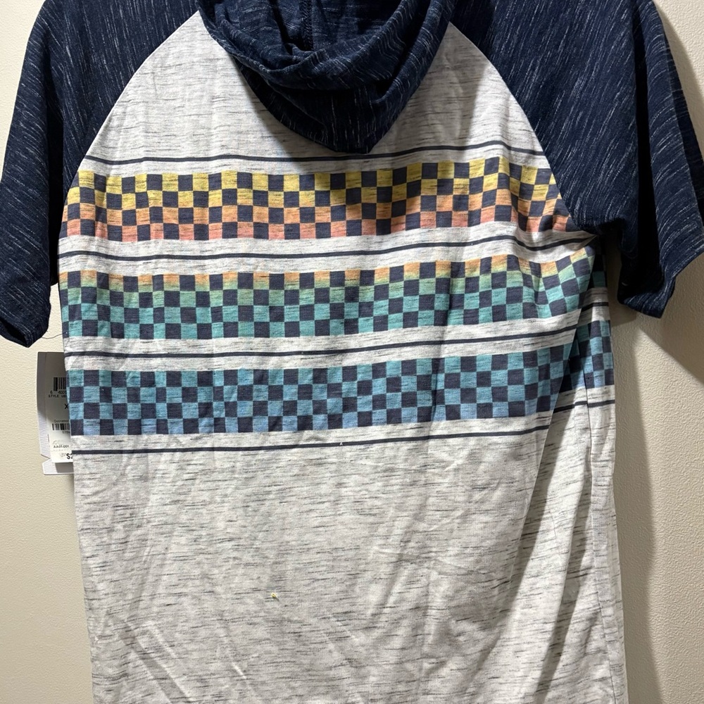 Multicolor Checkered Short Sleeve Hoodie - Picture 3 of 4
